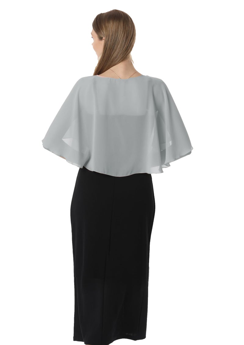 Hotshawl Chiffon Capelet Women's Soft capes Shawls and Wraps for Evening Dress Wedding Cape Cover Up (Silver gray) - Image 5